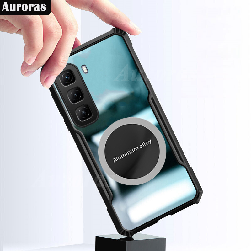 For infinix Hot 50 Pro Plus Phone Case Ultra Thin Clear Transparent Car Navigation Matel Radiating Ring Soft Air Cushion Shockproof Armor Cover for infinix Hot 50 Cover Casing HP.