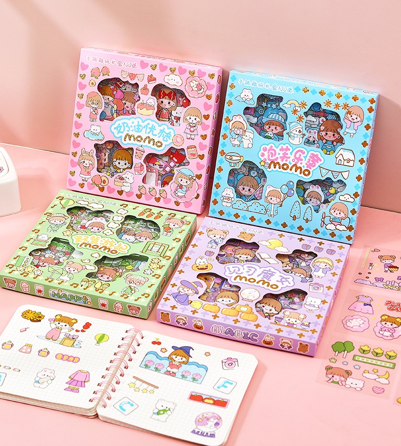 Hộp 100 tấm sticker cute - Momo Chan