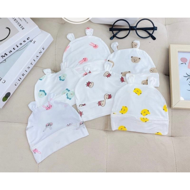 Mũ sơ sinh cotton lạnh 0-3 tháng mềm mại, thoáng khí cho bé yêu