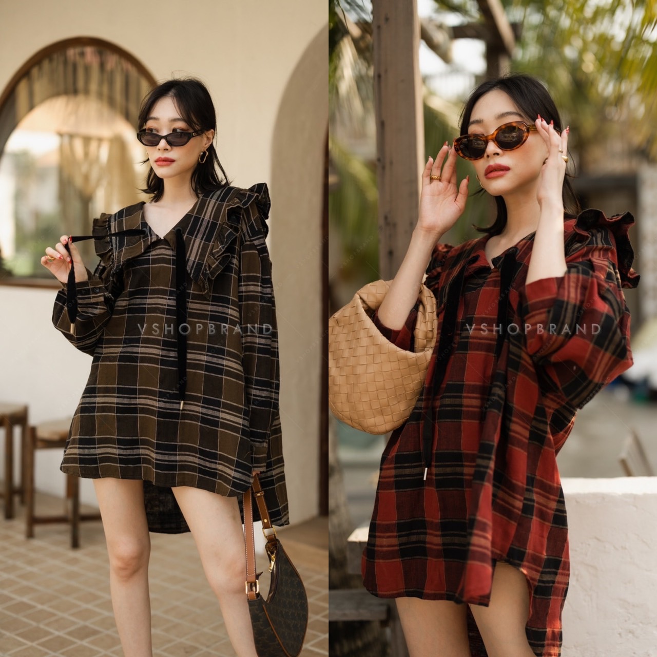 VSHOPBRAND เสื้อเบลาส์ลายสก็อต ทรง Oversize เสื้อสไตล์เกาหลี เสื้อปก ...