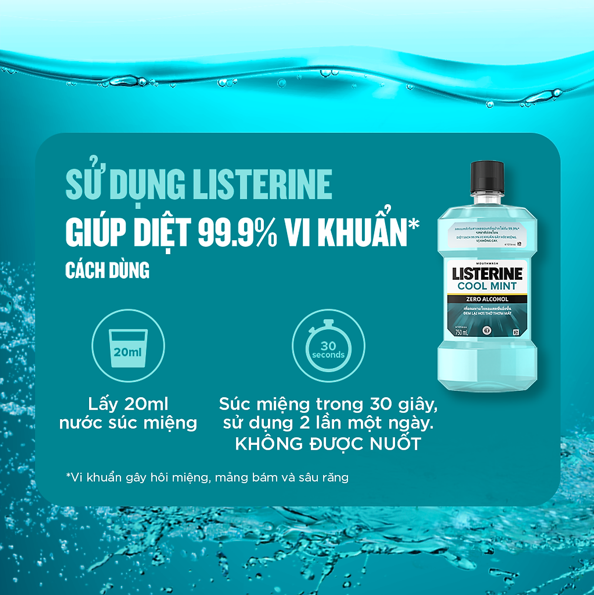 [FreeshipMAX] [HCM] Nước Súc Miệng Listerine Cool Mint Zero Alcohal (750ml)