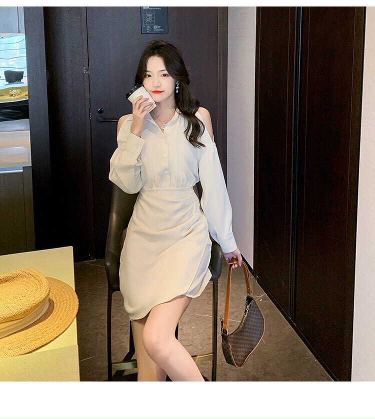 [ HCM]   ĐẦM VÁY THỜI TRANG ĐẦM SƠ MI TAY DÀI CUT OUT