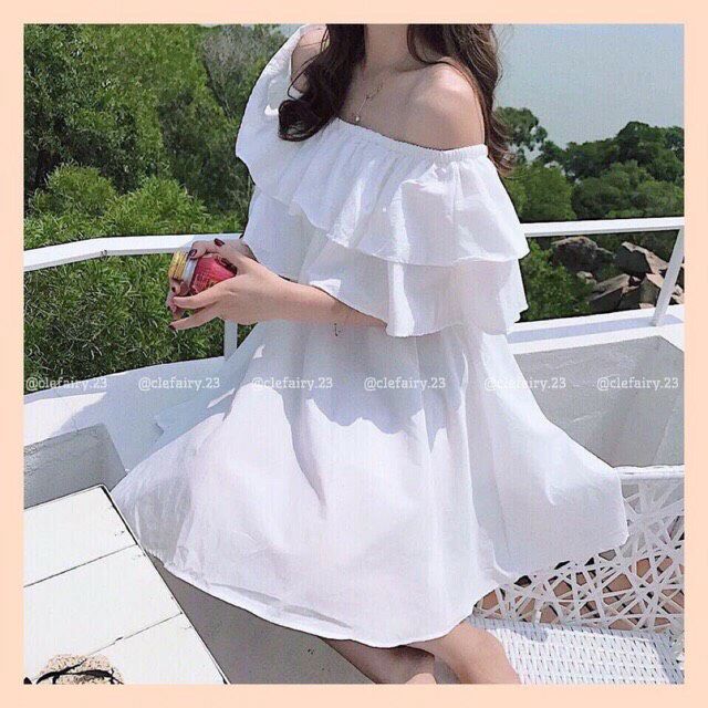 [ SIÊU HOT + FREE SHIP ] Váy trễ vai siêu xinh vải lụa mềm mịn tôn dáng