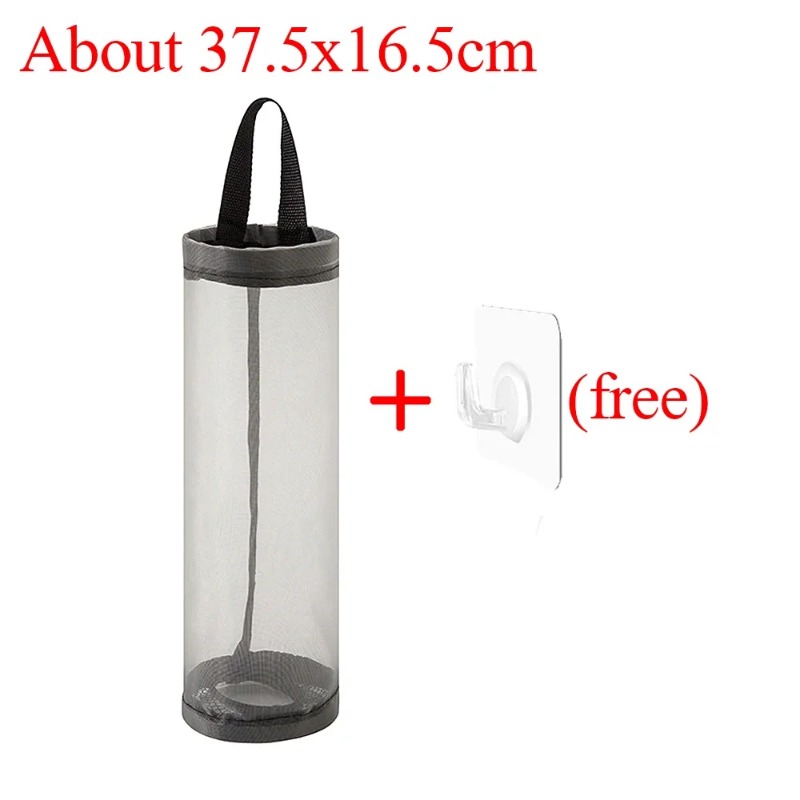 Wall Mount Plastic Bag Holder Durable Home Grocery Bag Garbage Sack Dispenser for Kitchen Bathroom Black Plastic Pocket Holders with Free Hook