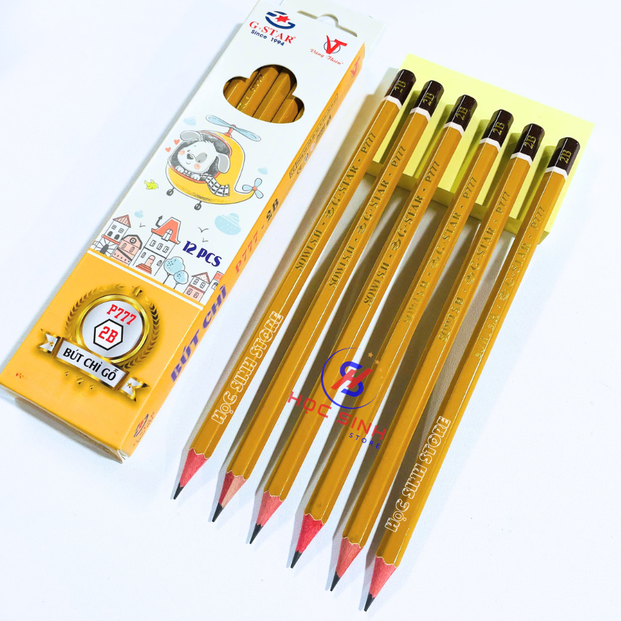 Hộp 12 Cây Bút Chì Gỗ Gstar P777 (2B-6B) - Màu Chì Đậm, Dễ Chuốt, Chuốt Không Gãy - VPP Happy Kids