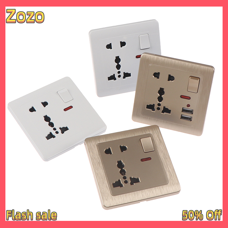Zozo ✨Ready Stock✨ Universal Wall Socket With LED Light Switch 5 Hole USB Wall Power Socket