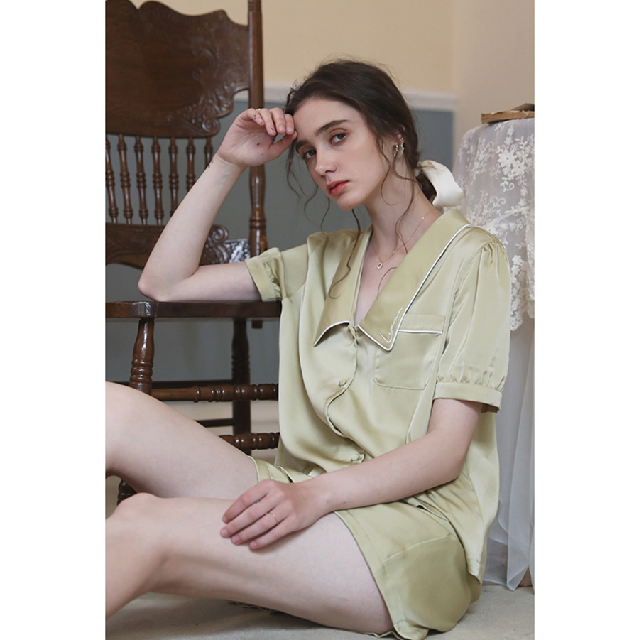 Bộ đồ ngủ lụa cộc tay, Bộ ngủ tiểu thư Evy (BN003) ⚡️FREE SHIP⚡️