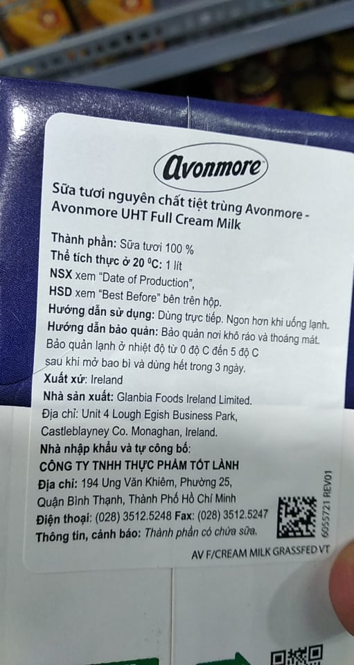 Sữa nguyên kem fullcream avonmore 1l - ảnh sản phẩm 2