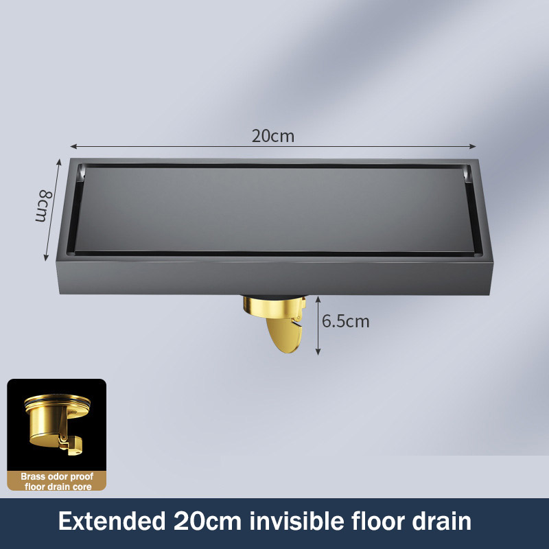 Copper core gray stainless steel odor proof floor drain with large displacement, bathroom shower room balcony washing machine floor drain