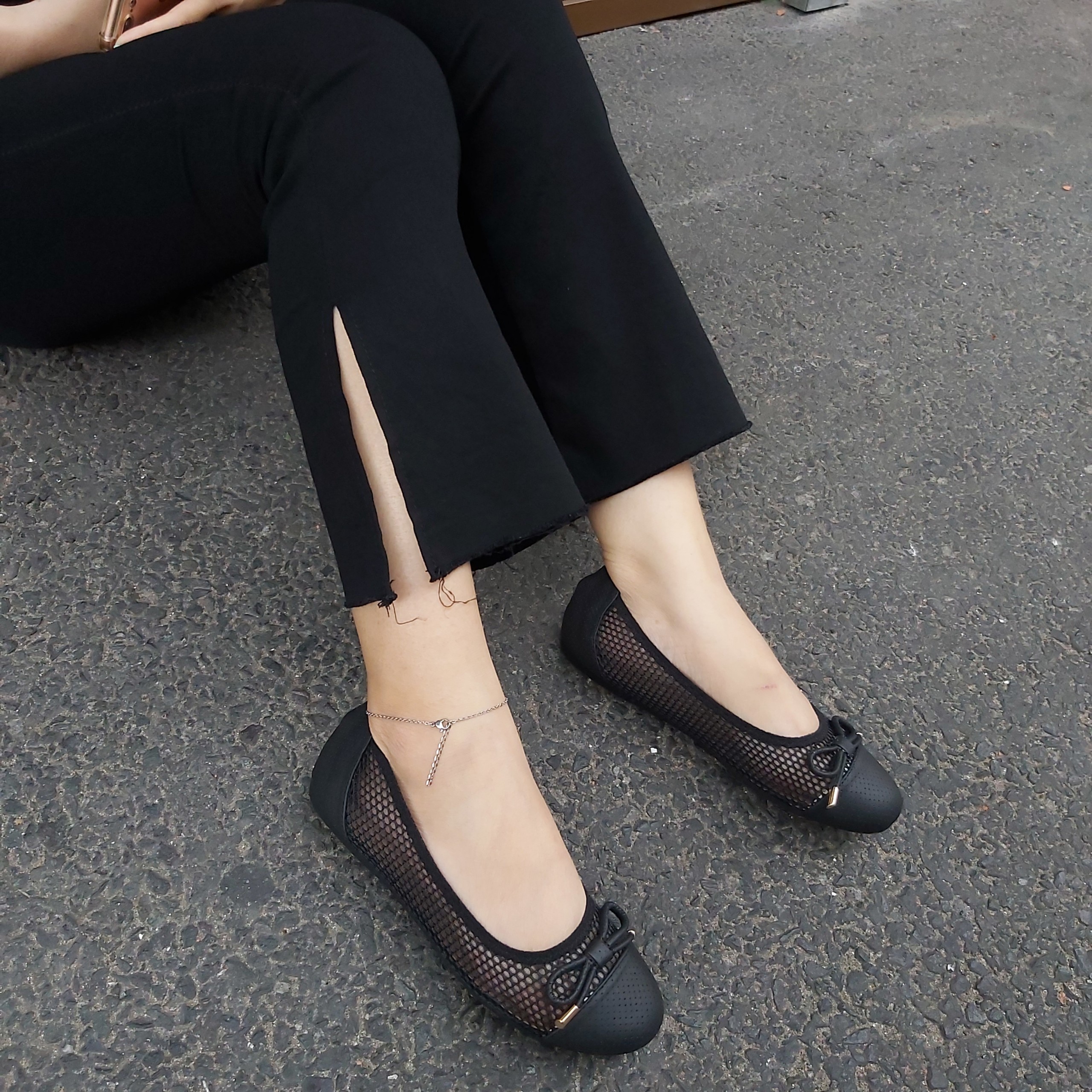 Giày búp bê da thật phối lưới Cillie 1135