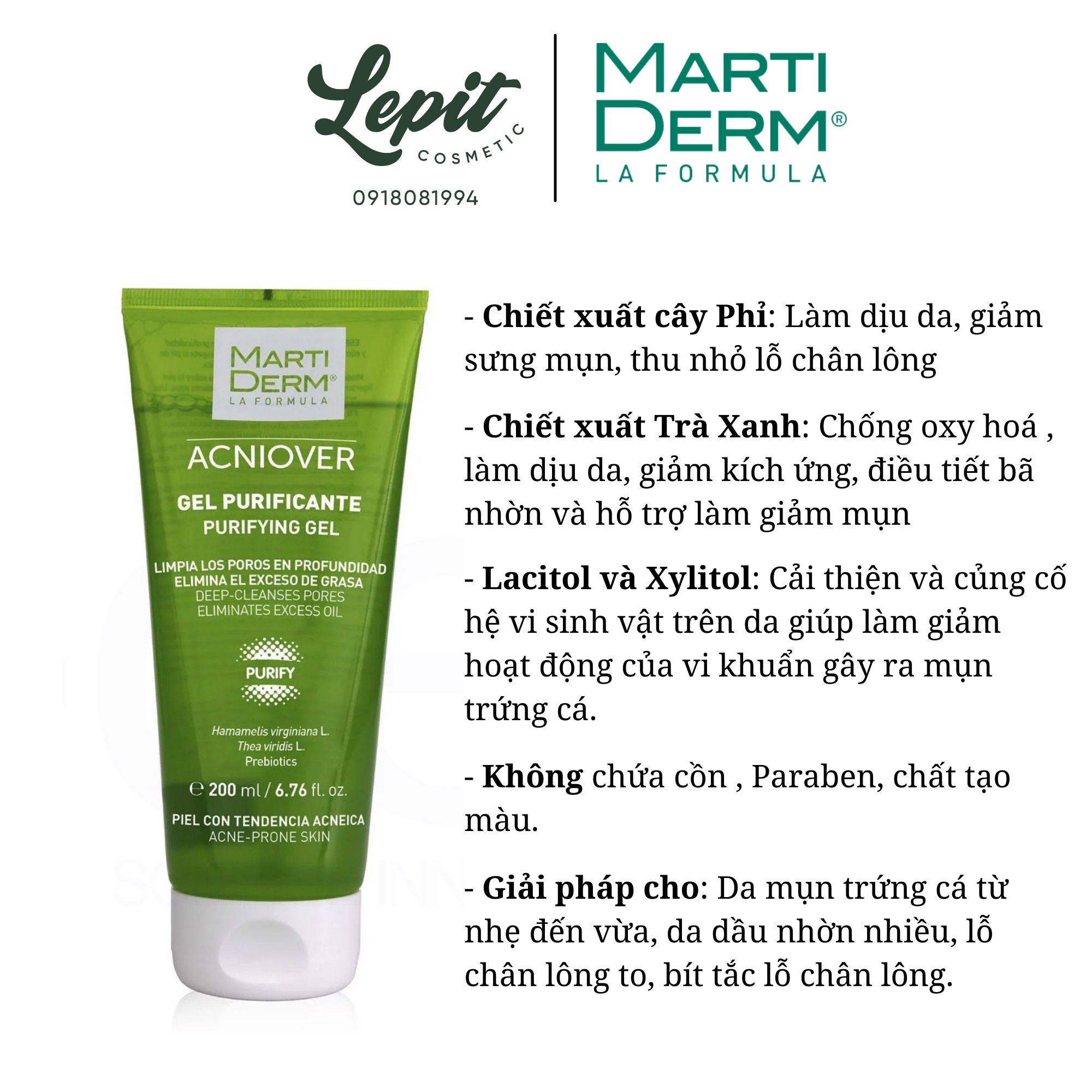 [Hàng Công Ty] Gel rửa mặt cho da dầu mụn - MartiDerm Acniover Purifying Gel 200ml