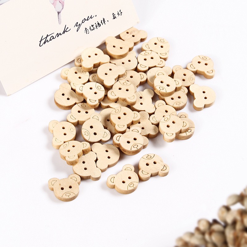 (5 cái) Nút gỗ hình mặt gấu Mini xinh xắn size 1.5cm