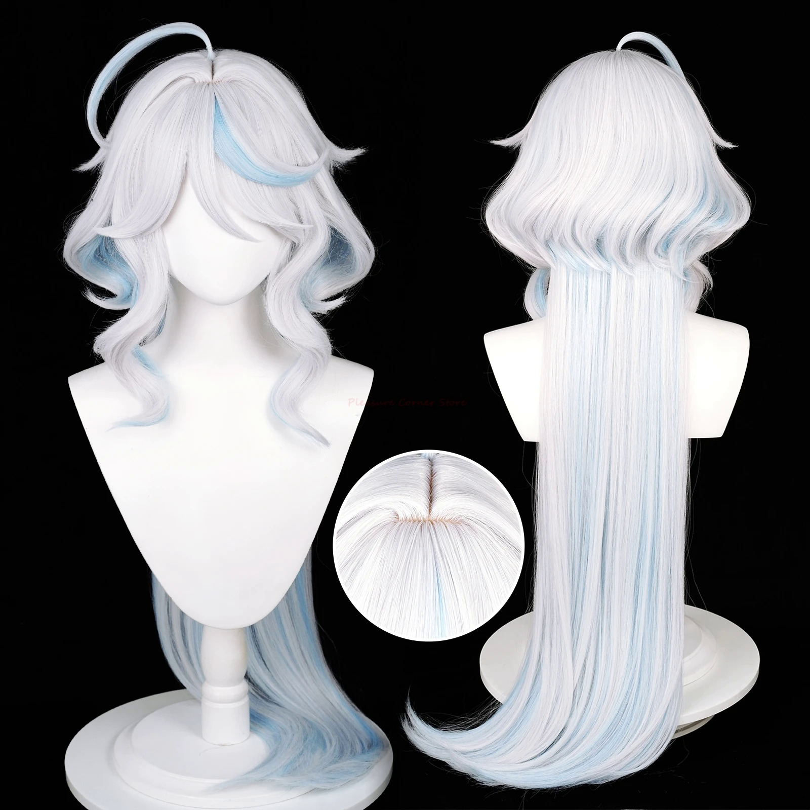 Genshin Tác động Focalors Cosplay Tóc Giả Dài Bạc Trắng Màu Xanh Tóc Giả Cosplay Anime Cosplay Tóc Giả Chịu Nhiệt Furina Focalors Tóc Giả