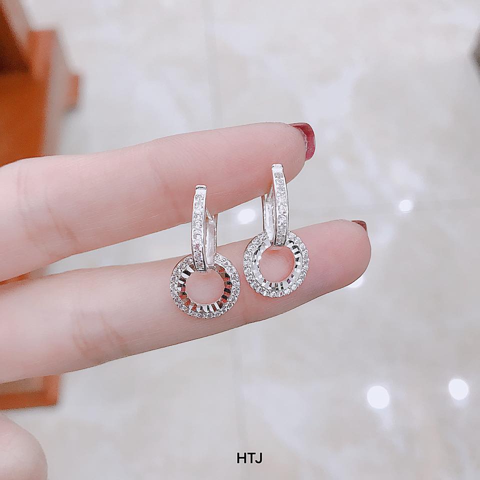 Bông tai khuyên tròn đính đá chất liệu bạc s925 MS75t