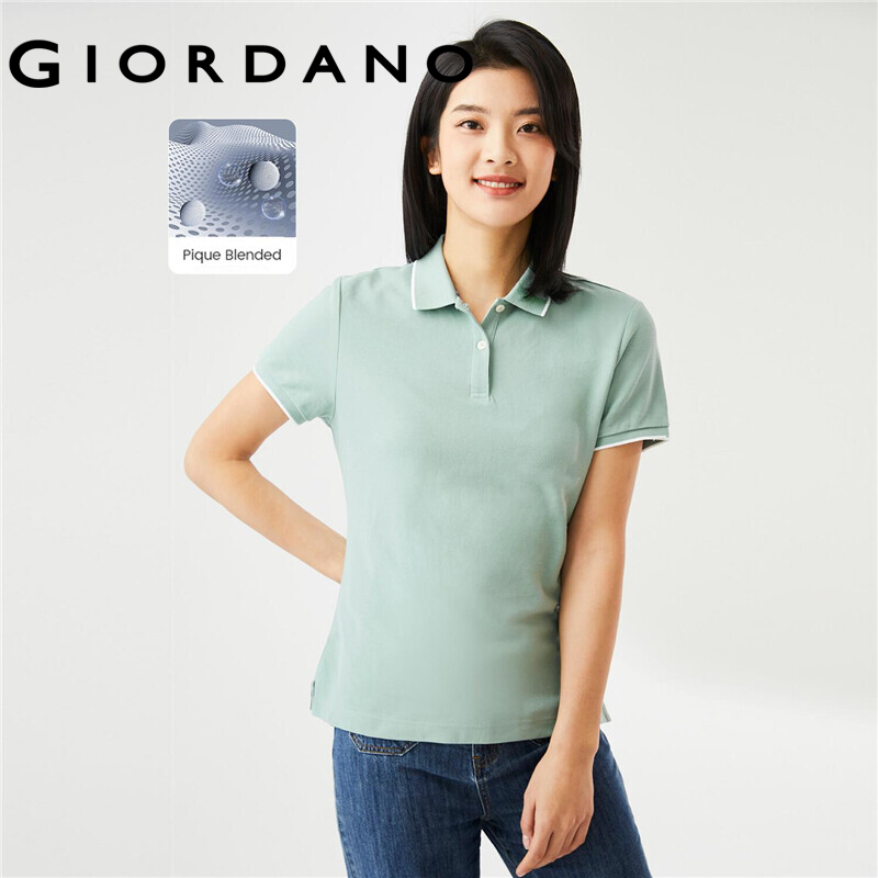 GIORDANO Women Polo Shirts Classic Collar Summer Pique Polo Shirts Fashion Comfort Short Sleeves Slim Polo Shirts 05311399