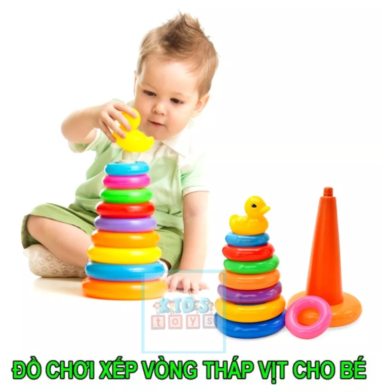 Tháp cầu vồng, đồ chơi xếp tháp vịt cao cấp cho bé