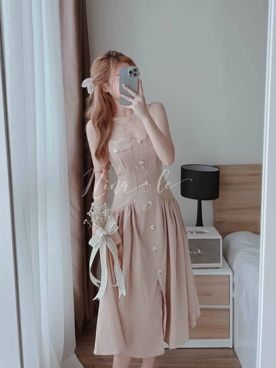 Đầm nhún xòe hai dây duyên dáng