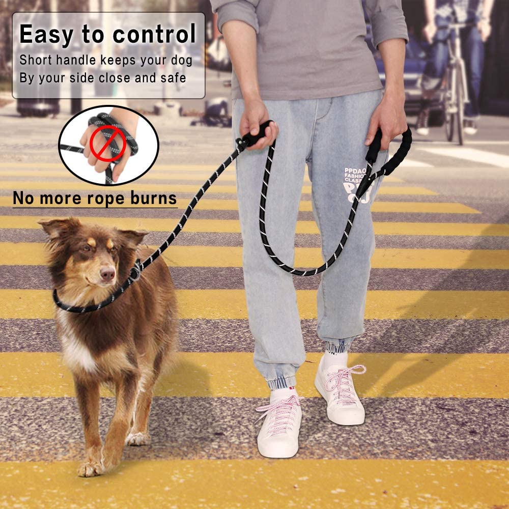 KUANGQIAN 6FT for Medium Large Dogs Comfortable Rope Leash Dog Training Leash Reflective Threads Anti-Choking with Traffic Padded Two Handles Dog Leash Slip Lead
