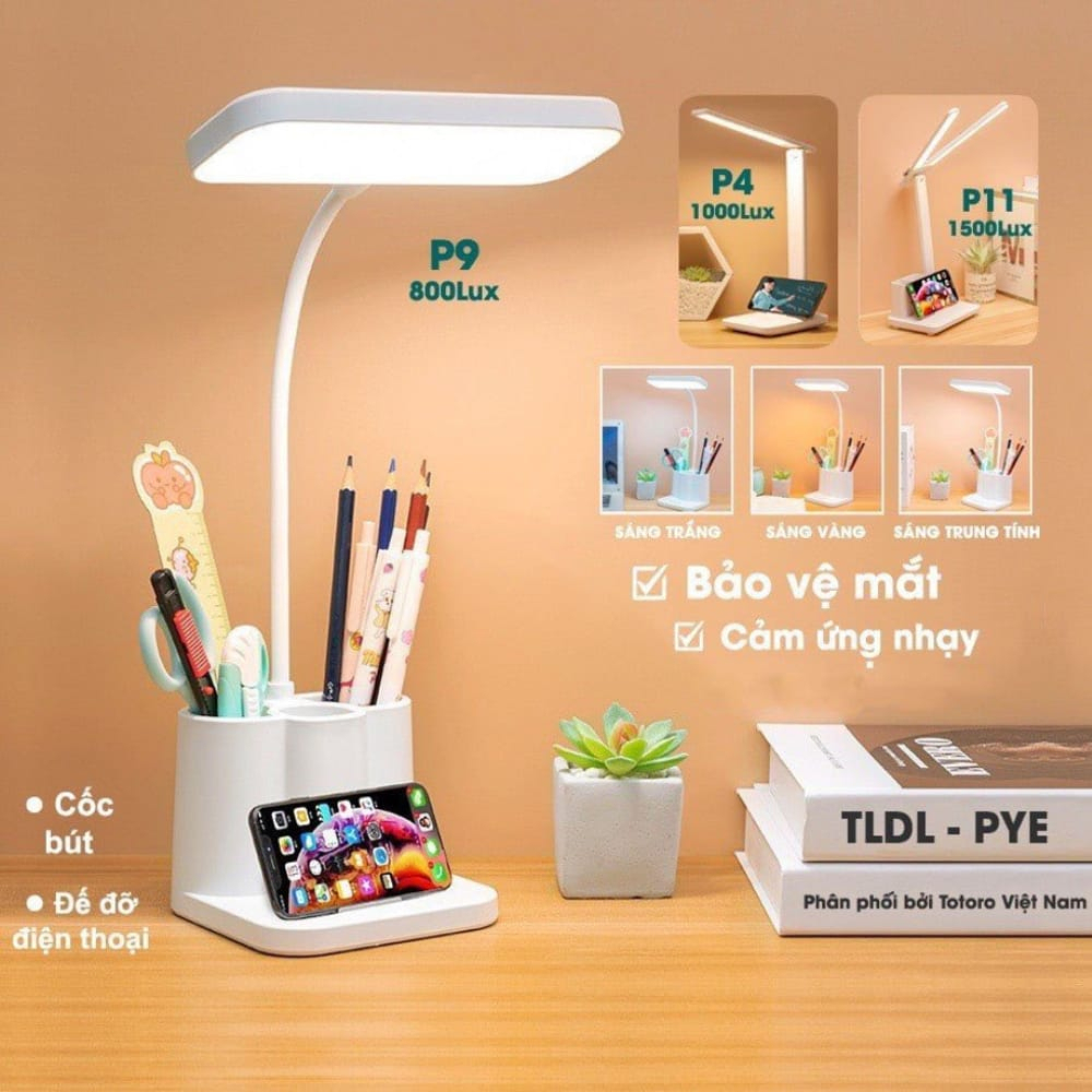 Đèn học để bàn led , đèn bàn làm việc tích điện cảm ứng 3 chế độ ánh sáng chống cận