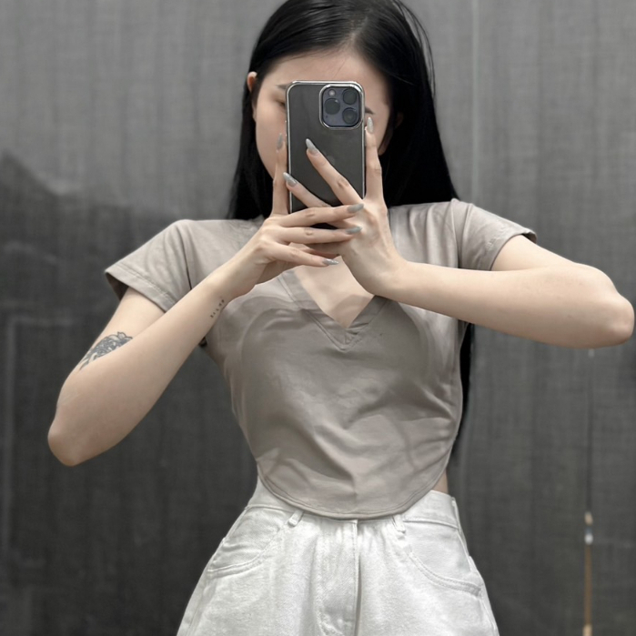 Áo croptop tay hến chất thun thun cotton kiểu dáng basic