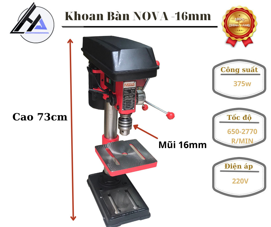 Máy khoan bàn 375w nova hàng công ty 220v bảo hành máy 12 tháng
