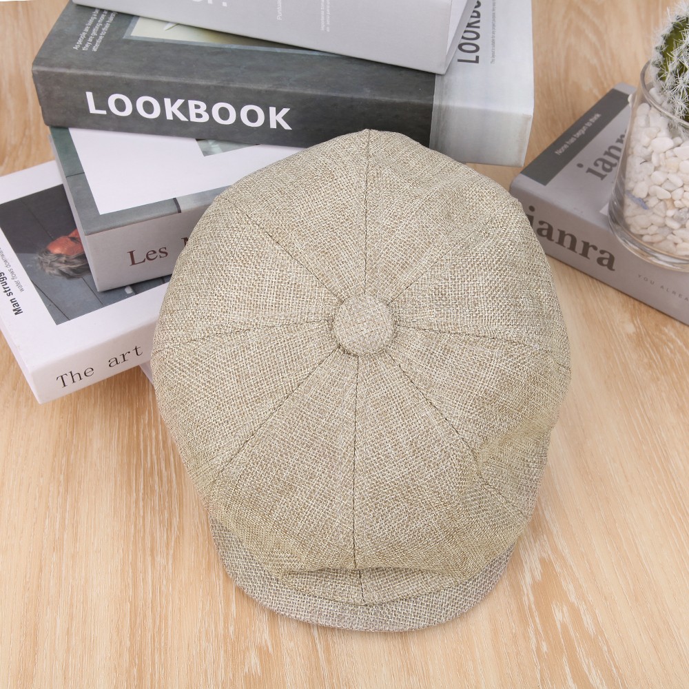 Fashion Outdoor Linen Beret Hat Men's Classic Retro Casual Octagonal Cap.