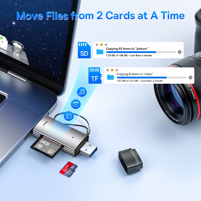 Baseus Card Reader USB C & USB3.0 To SD Micro SD TF Memory Card Device 104MB/S 2TB Smart Cardreader For Laptop Accessories 2023new