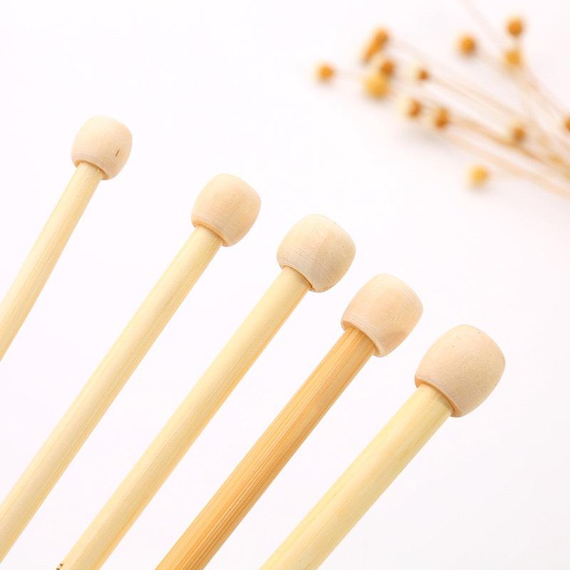 Cặp kim đan len gỗ thẳng màu kem dài 25cm nhiều size