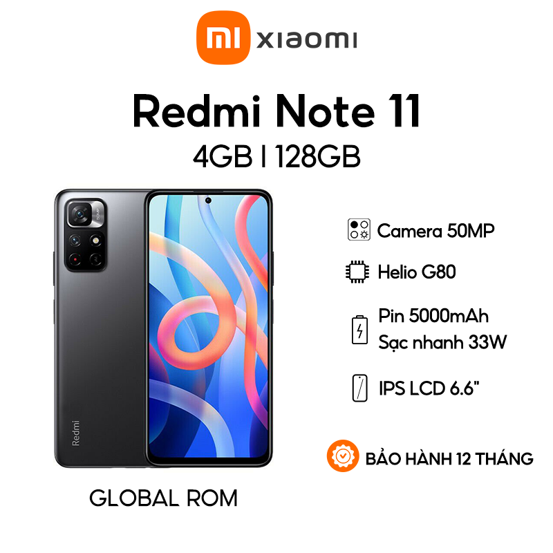 Điện thoại Xiaomi Redmi Note 11 [4GB/128GB] [6GB/128GB] – MediaTek Helio G80 – Pin 5000mAh – Sạc nhanh 18W | Full Ngôn Ngữ – Bảo hành 12 tháng.