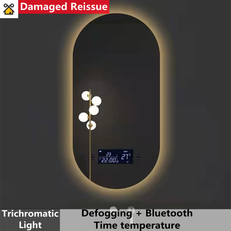 Oval Bathroom Smart Mirror Bluetooth Time Temperature Makeup Smart ...