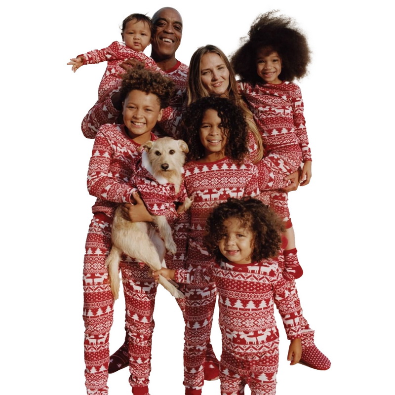 Oeak Xmas Family Matching Pajamas Set Cute Deer Adult Kid Baby Family Matching Outfits 2023 Christmas Family Pj's Dog Clothes Scarf