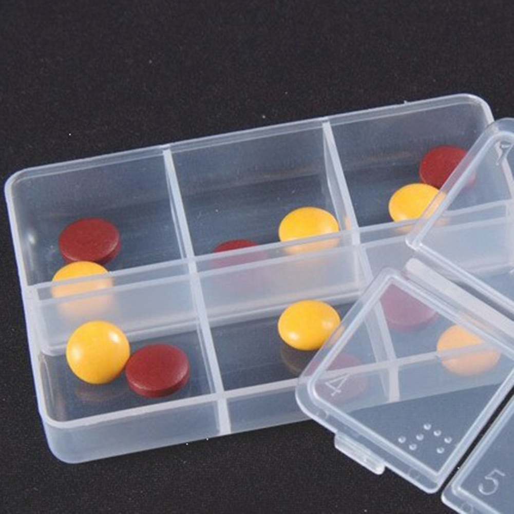 1PC Transparent Plastic Box 6 Grids Pills Case Pill Medicine Box Dispenser Organizer Pill Box Clear Plastic 6 Compartment Pill Box
