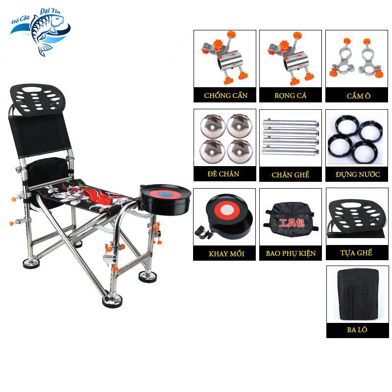Ghế Câu Đài ghế câu cá địa hình full phụ kiện-Họa tiết Cá chép tuyệt đẹp AnhNamFishing