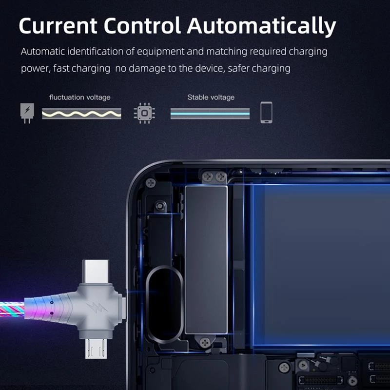 Cáp Sạc Phát Sáng LED 3 Trong 1 Bộ Sạc Nhanh Phát Sáng USB Type C Dây Micro USB Tương Thích Với Điện Thoại iPhone Android Cáp USB Chiếu Sáng