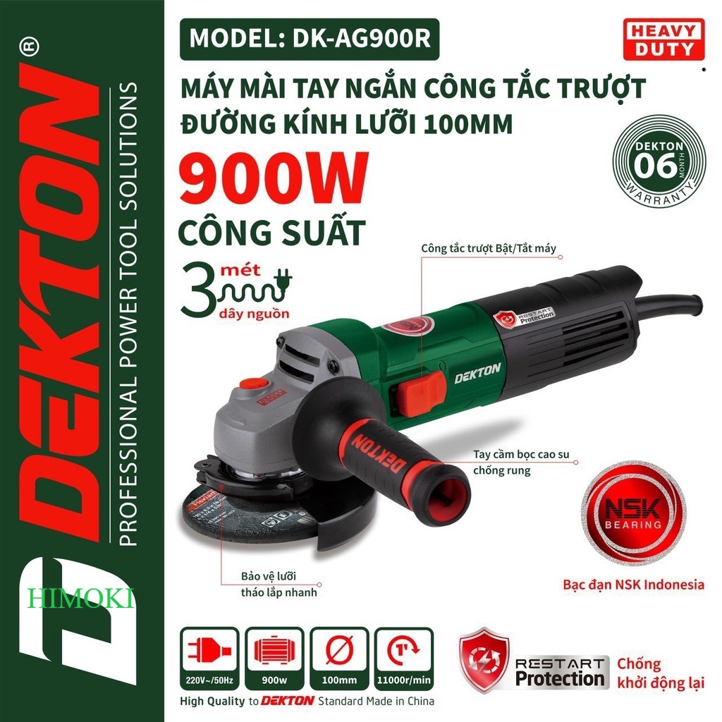 Máy cắt cầm tay Dekton DK-AG850R/công tắc hông/ lưỡi cắt 100mm/có tính năng khởi động lại ĐL