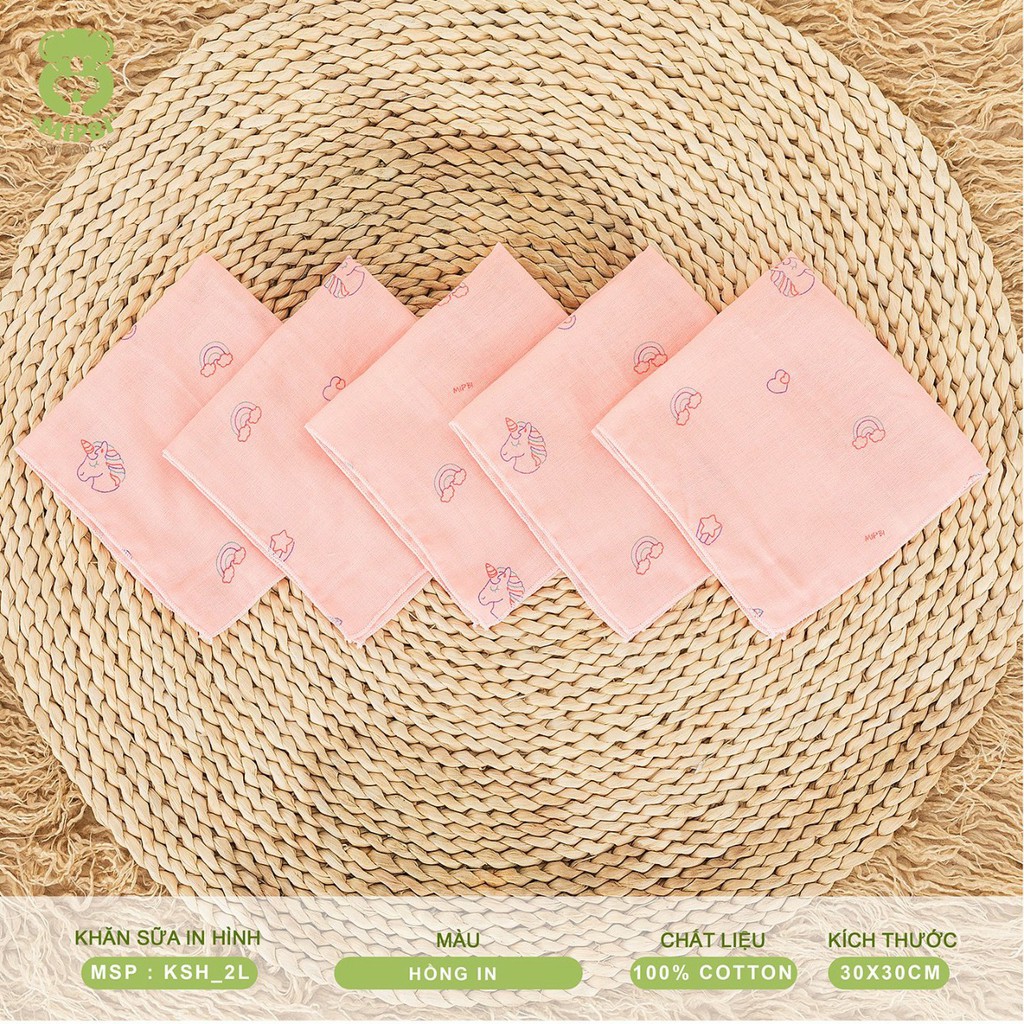 Sét 5 chiếc khăn sữa in hình cotton Mipbi