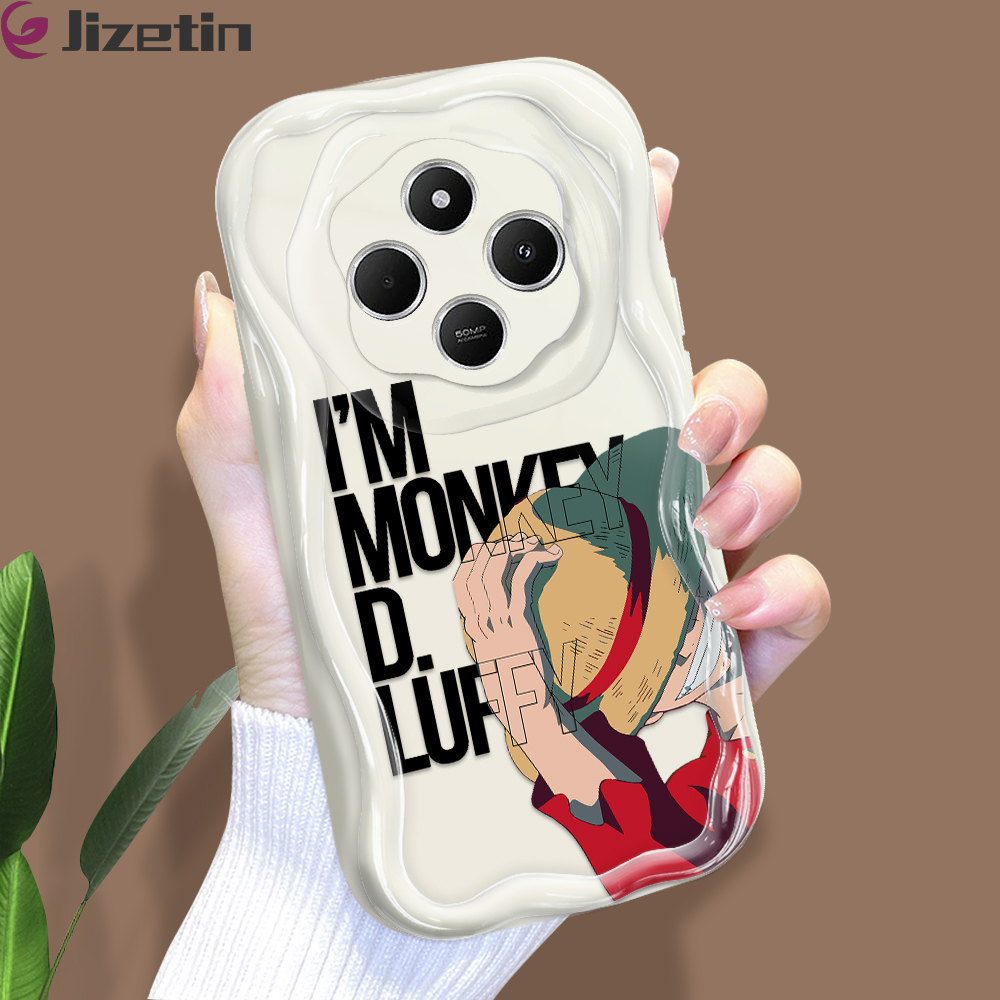 Jizetin for Redmi 14C Xiaomi Poco C75 Back Cover One Piece Luffy Cream Wavy Edge Soft Silicone Phone Case
