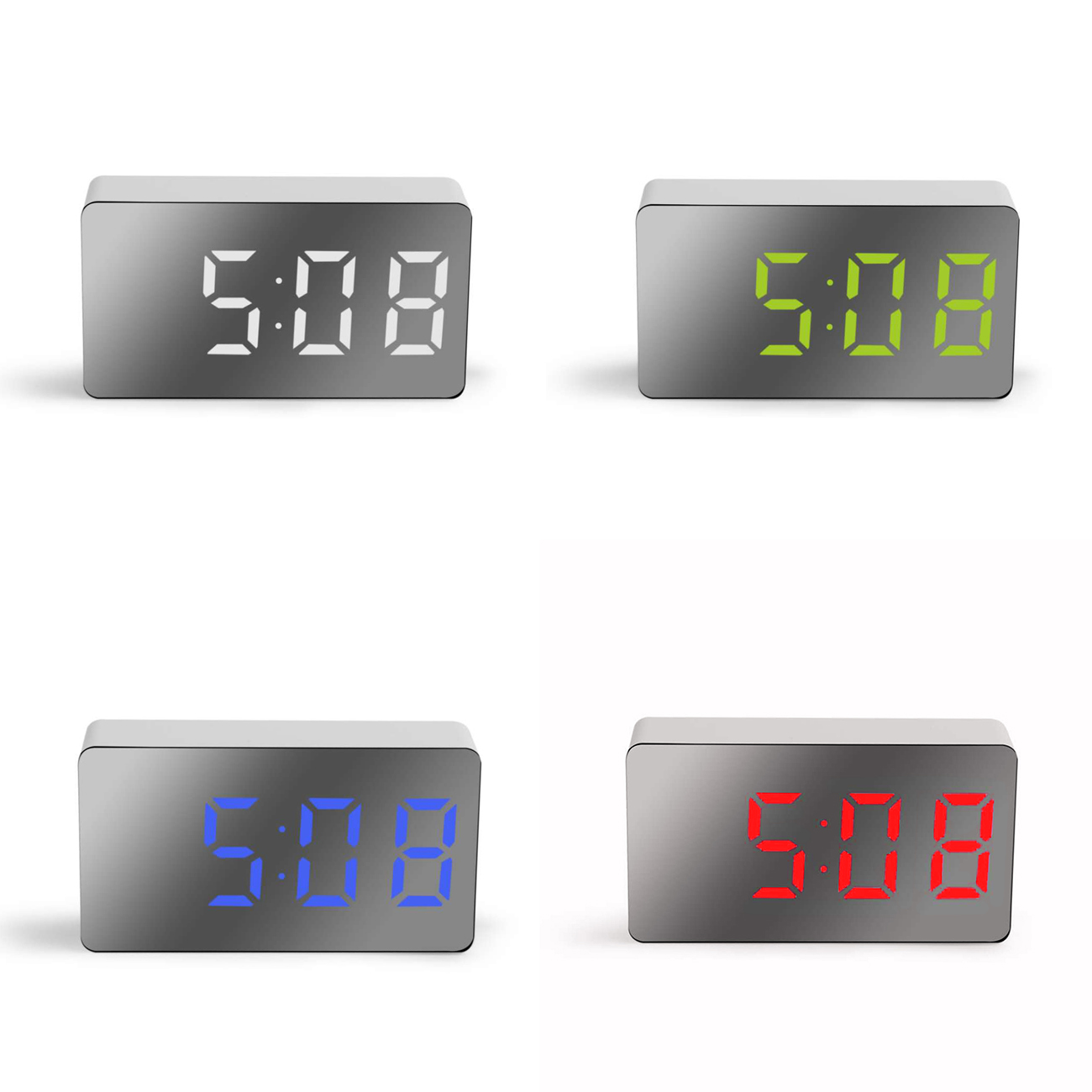 LED Digital Mirror Alarm Clock Mini Clock Multifunctional Snooze ...