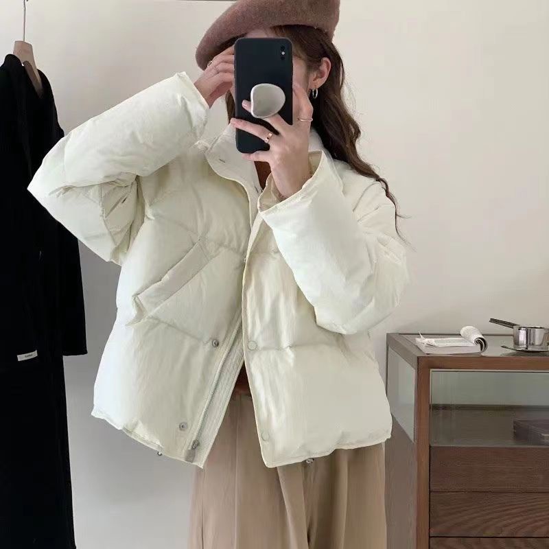 Light Violet Winter Coats Women Stand Collar Short Cotton Down Jackets