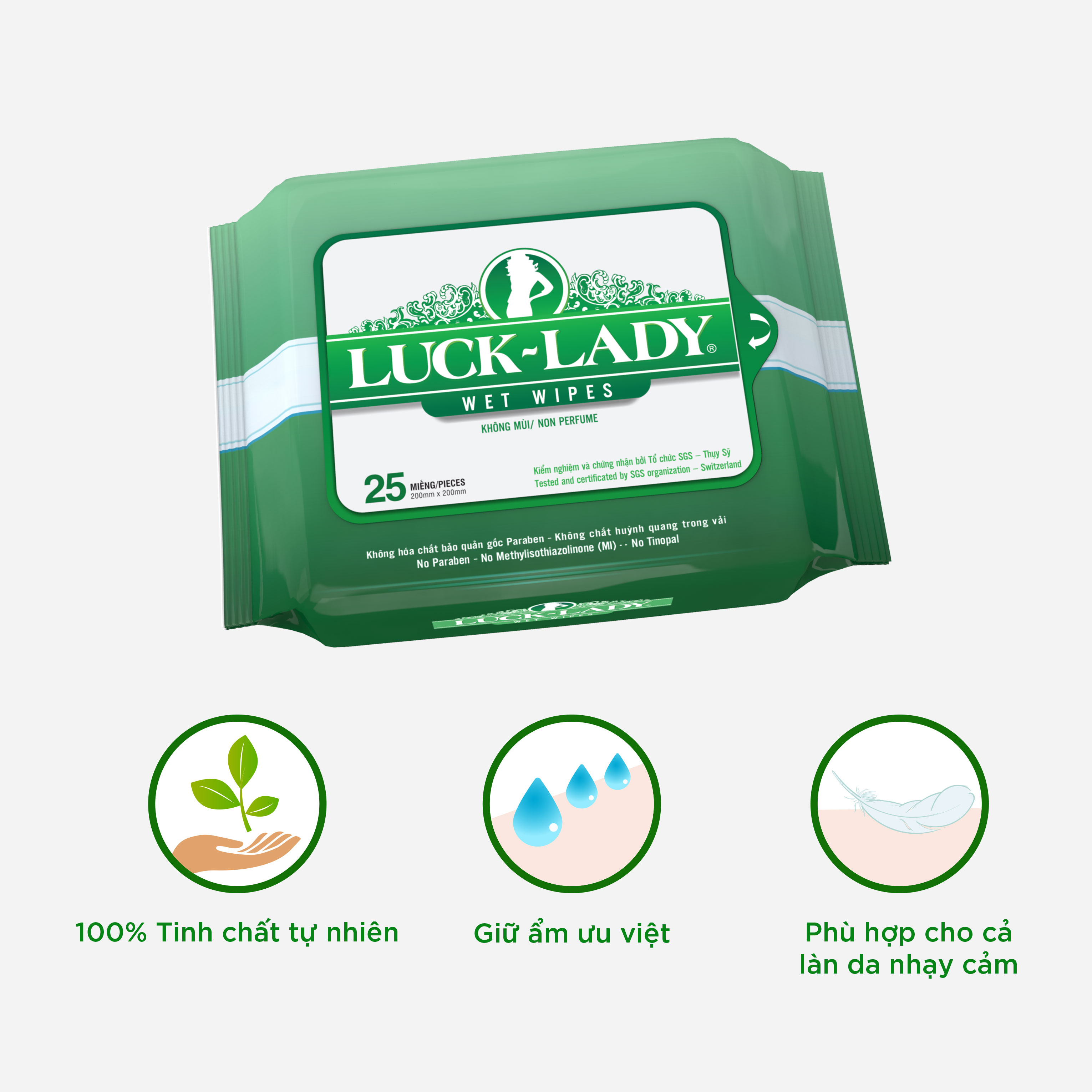 Khăn Ướt Luck Lady 25 tờ/gói Không mùi