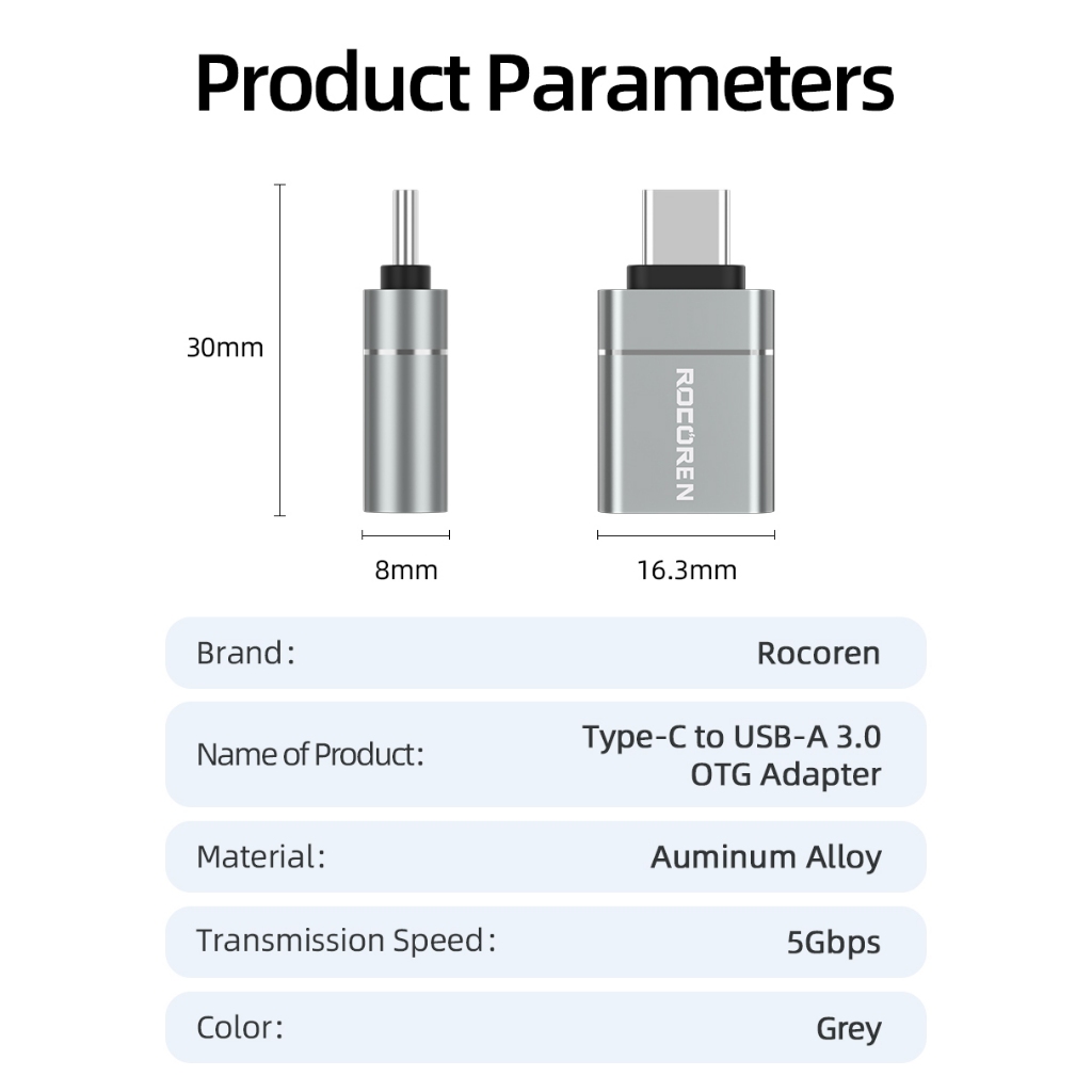Đầu chuyển đổi OTG USB Type C sang USB A  Rocoren (TYPE C Male to USB Female Cable Adapter Converter)
