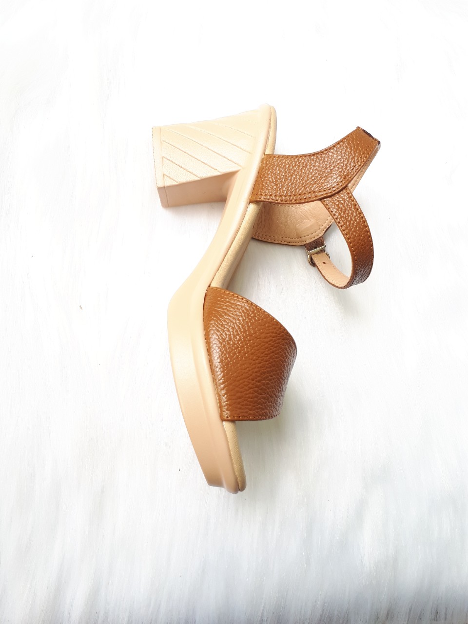 Sandal đế gót cao 7 phân  da bò thật cao cấp VI VI S210