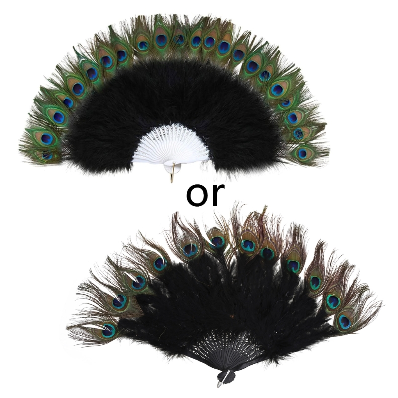 Vintage Feather Hand Fan Wedding Dance Folding Fan Elegant Large Feather Fashion Home Decorations Crafts