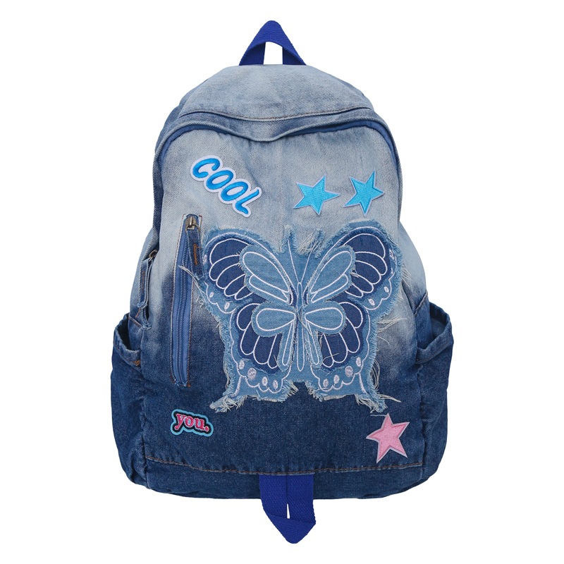 Movi Katie bag women's bag new casual denim color matching backpack cartoon sweet middle school student bag lazy style college student backpack