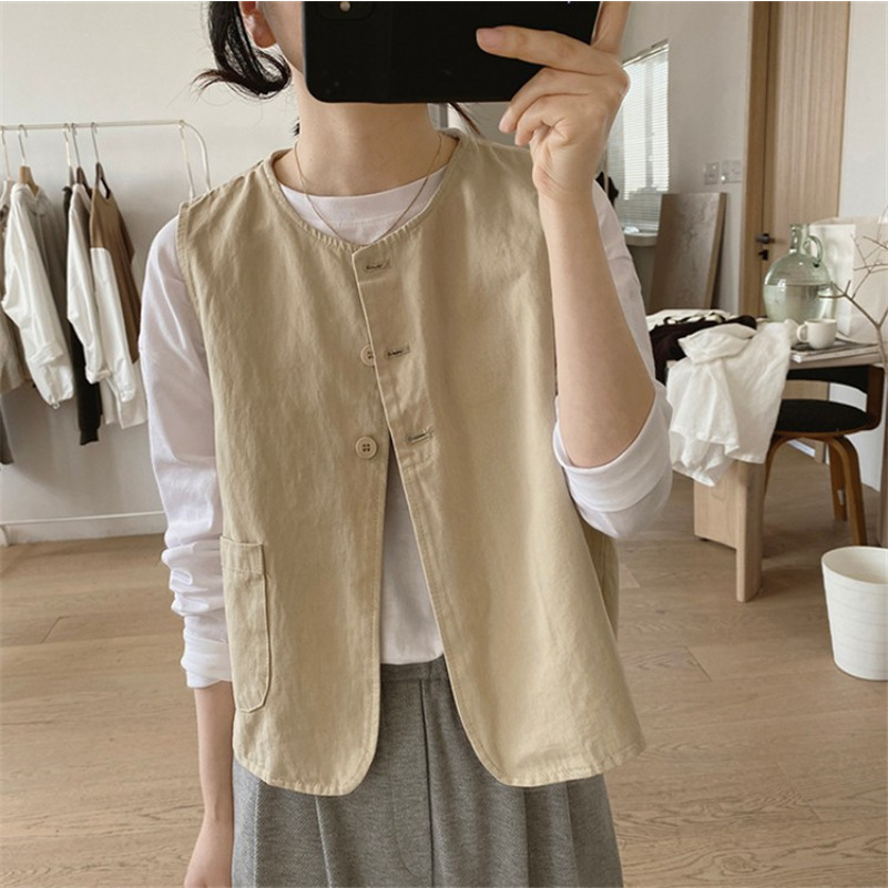 Áo gile nữ dáng basic chất kaki cực đẹp
