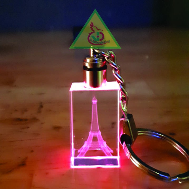 Móc khóa pha lê phát sáng khắc Hình Tháp Eiffel-Quà tặng