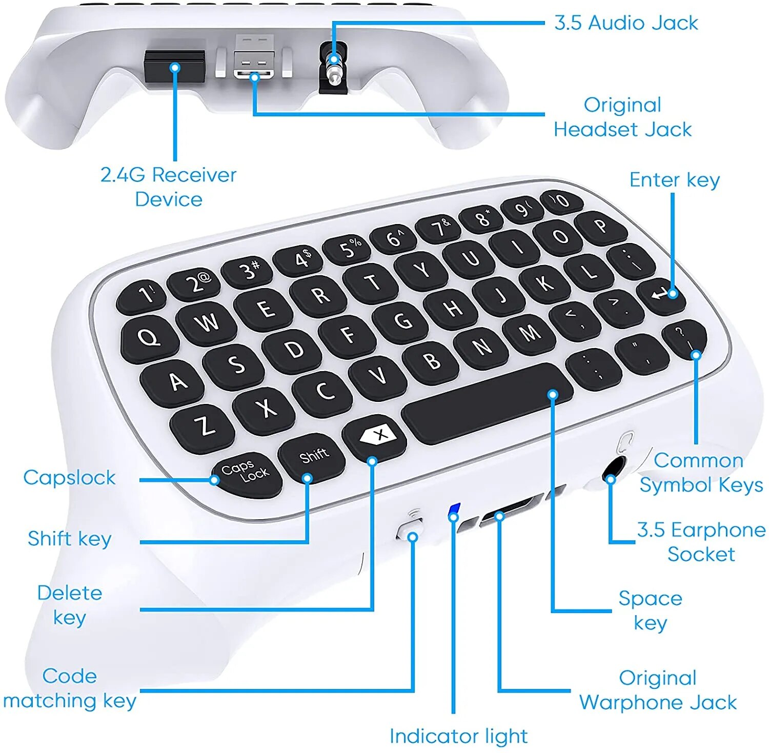 sought-after Wireless 2.4Ghz Mini Controller Keyboard Gaming Chatpad with Audio/Headset Jack for Xbox Series X/S Controller Accessories