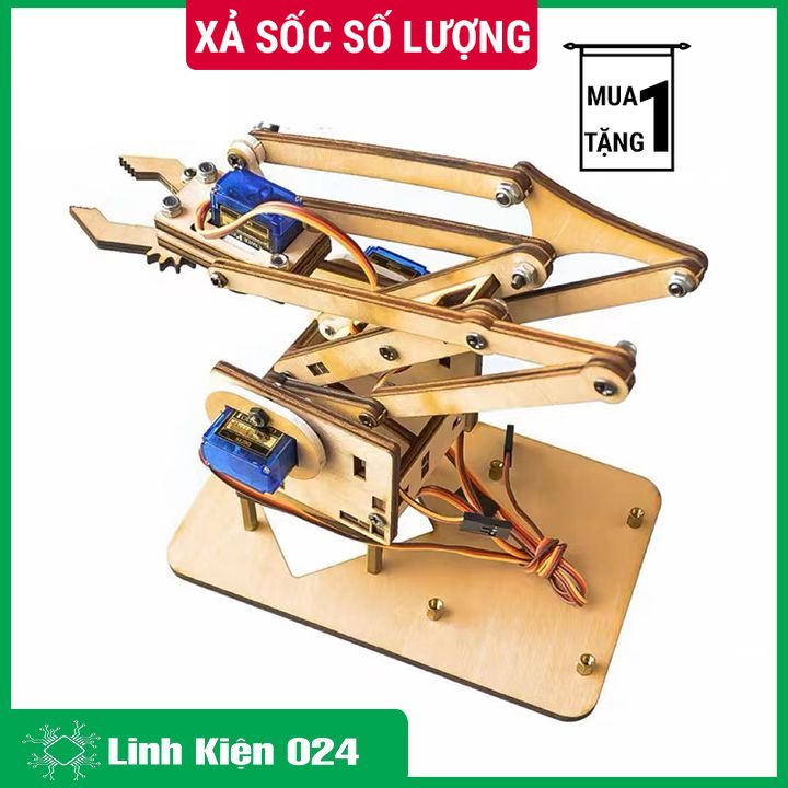 (XẢ HÀNG) DIY cánh tay Robot Arduino Uno chất liệu mica/gỗ
