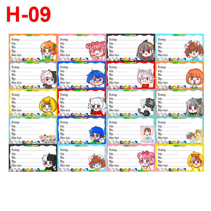 Nhãn vở Hero Team Simmy Phong cận Siro Mr Vịt Sammy Đào Timmy Kairon Timy Kamui ( combo 60  nhãn vở hình khác nhau))