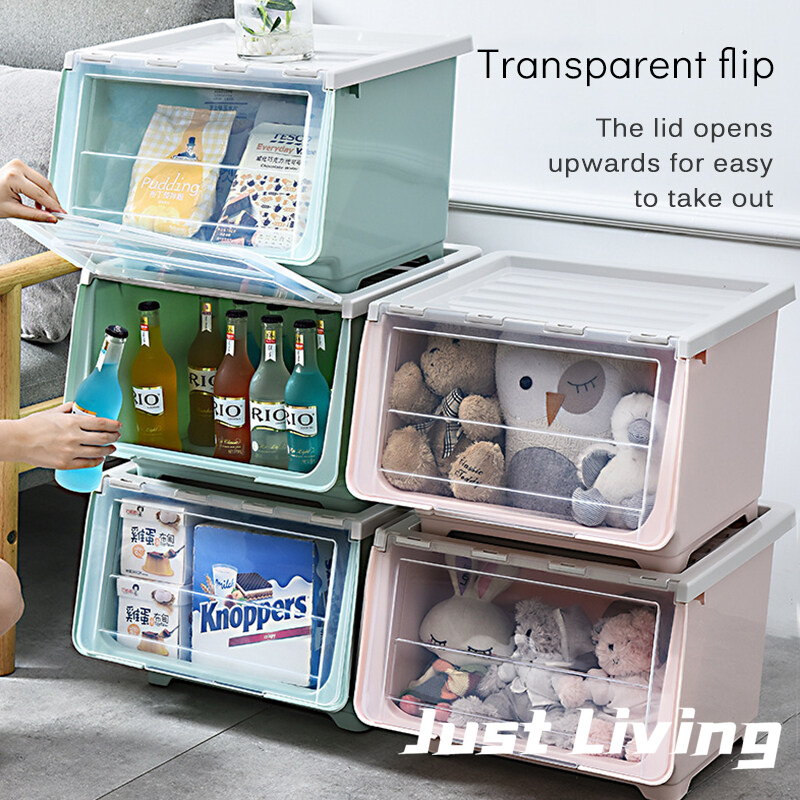 JustLiving Hộp Đựng Đồ Lớn Bền Có Bánh Xe Hộp Đựng Đồ Mở Phía Trước Bằng Nhựa Có Thể Xếp Chồng Lên Nhau Hộp Đựng Quần Áo Ẩm Tủ Sắp Xếp Tủ 43.5X33.5X30 Cm